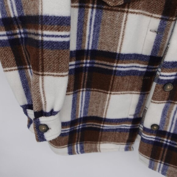 Oversized Plaid Shacket Brown Tan and Blue Medium - Picture 6 of 11